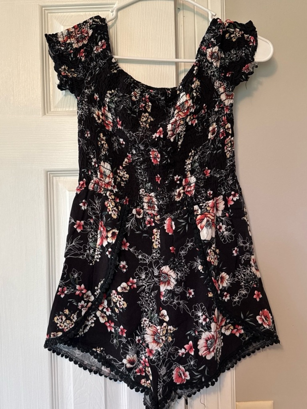 Rue21 Black Floral Off-Shoulder Romper